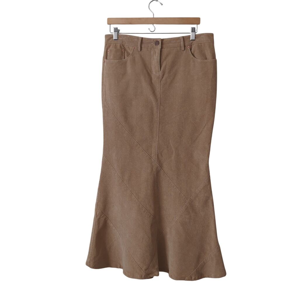 Vintage Y2K‎ BEBE Womens Waist 30 Maxi Skirt Corduroy Tan Sand Shimmer Mermaid